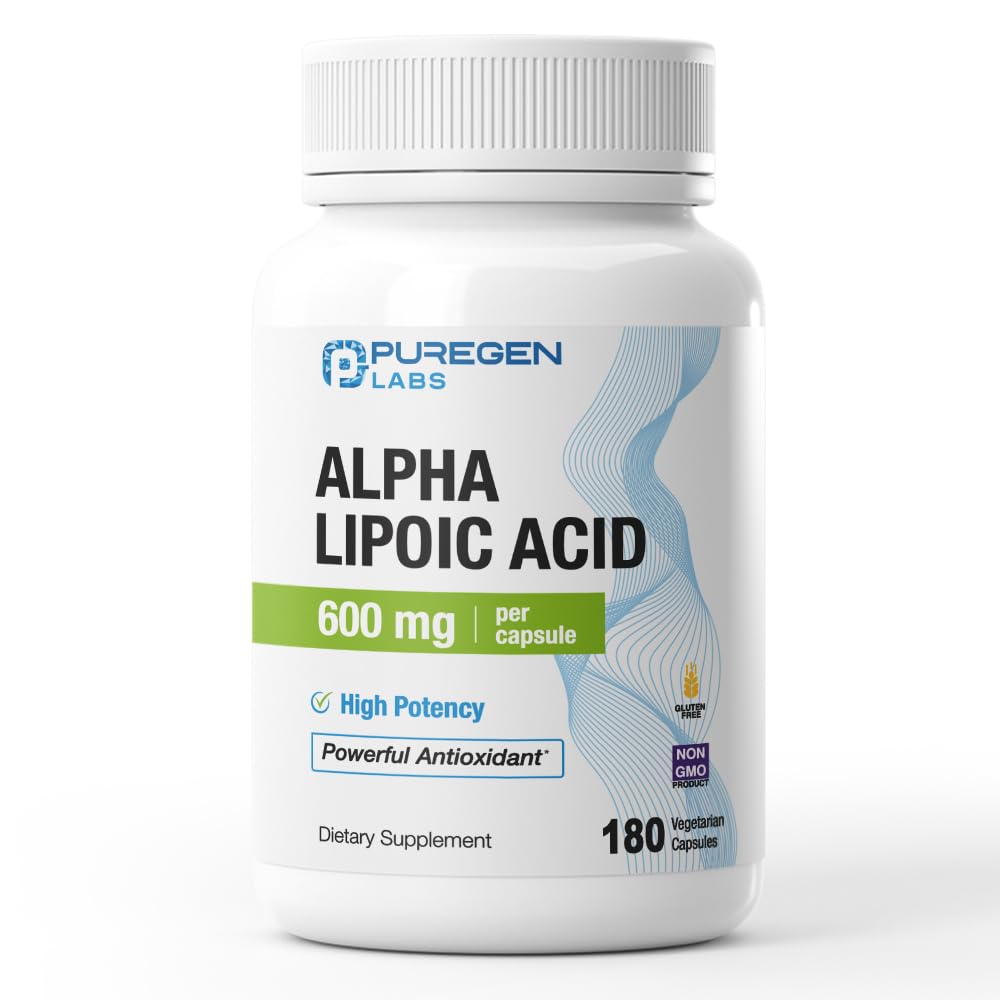ピュアゲンラボアルファリポ酸600mg [高効力] 180サービング - 酸化防止サポート | 有害な添加剤なし | 非GMO、グルテンフリー、酪農場、ベジギーカプセル当たり600mg - 米国製