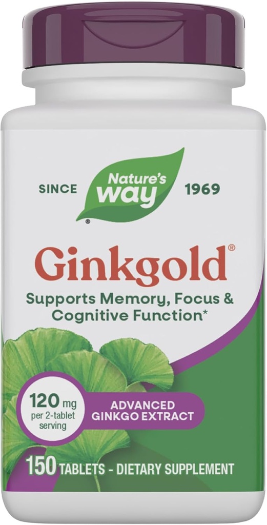 Nature's Way Ginkgold Advanced Ginkgo Extract、サポートメモリ、フォーカス&認知機能*、Ginkgo Biloba抽出物、150錠(5月パッケージ)