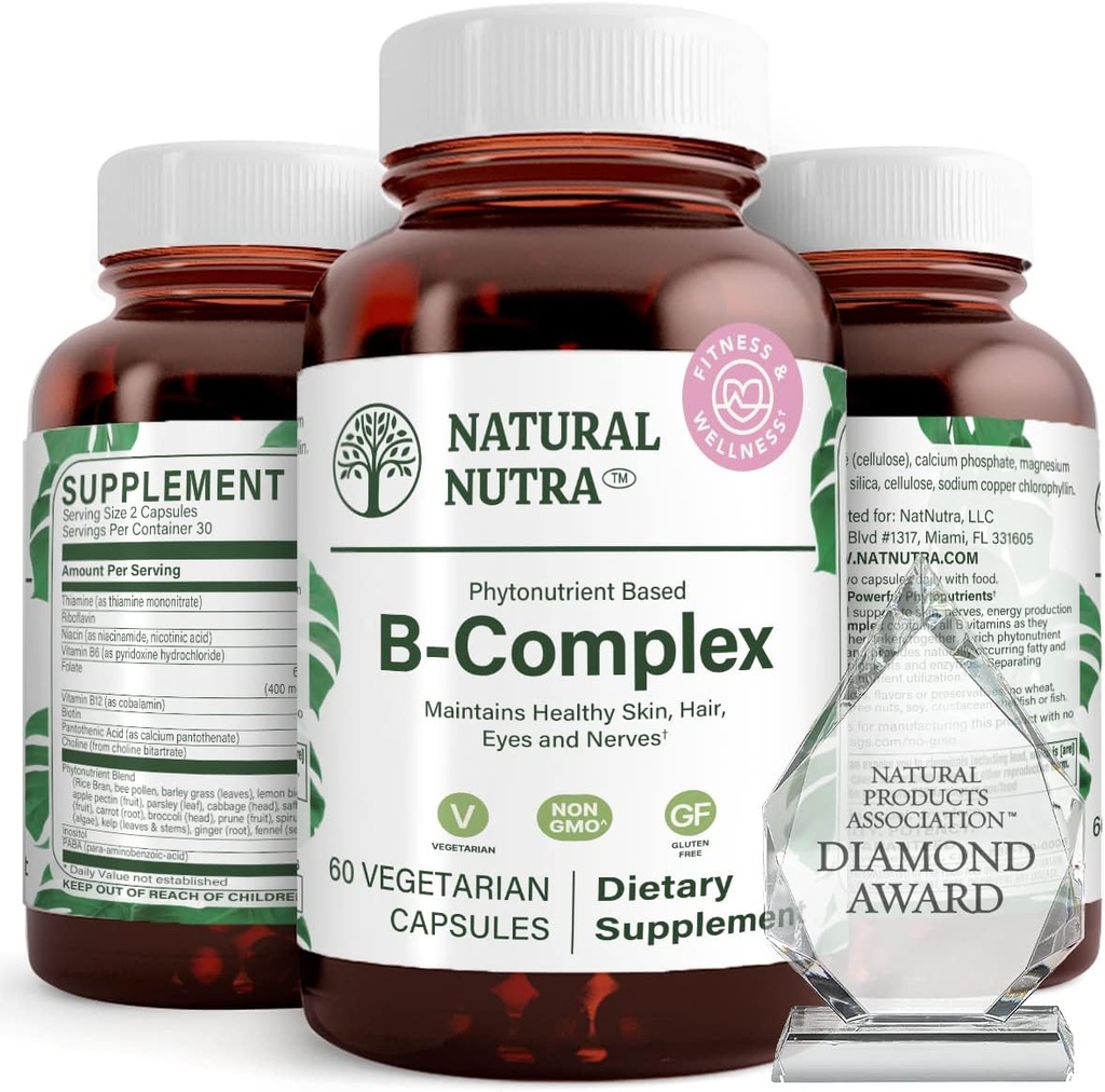 Niacin、葉酸塩、Theamin、Biotin、サポートNervousシステム健康の自然なNuttraのビタミンBの複合体は、Metabolism、皮、目および毛の健康、全食糧補足、60のベジタリアンのカプセルを促進します