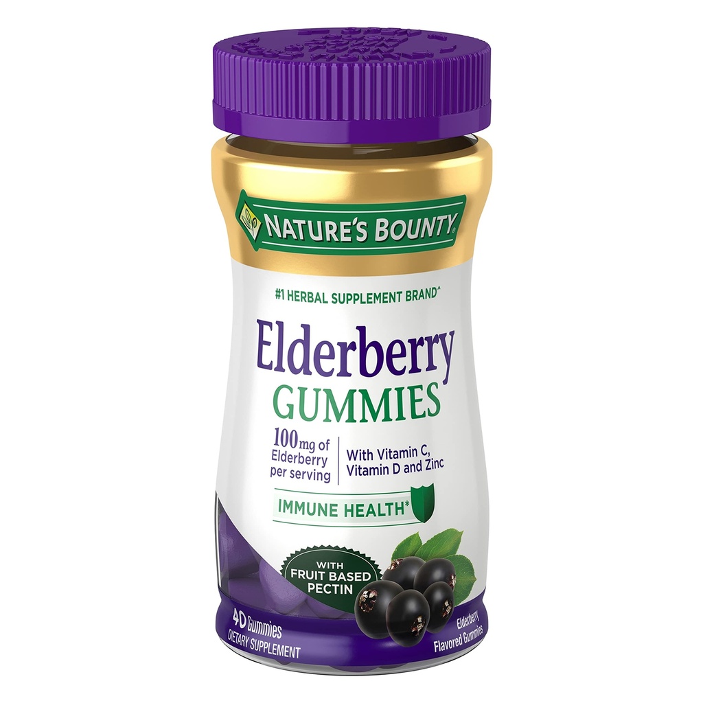 Nature's Bounty Elderberry Gummies、免疫サポート、ビタミンA、C、D、E、亜鉛、40ガミーが含まれています