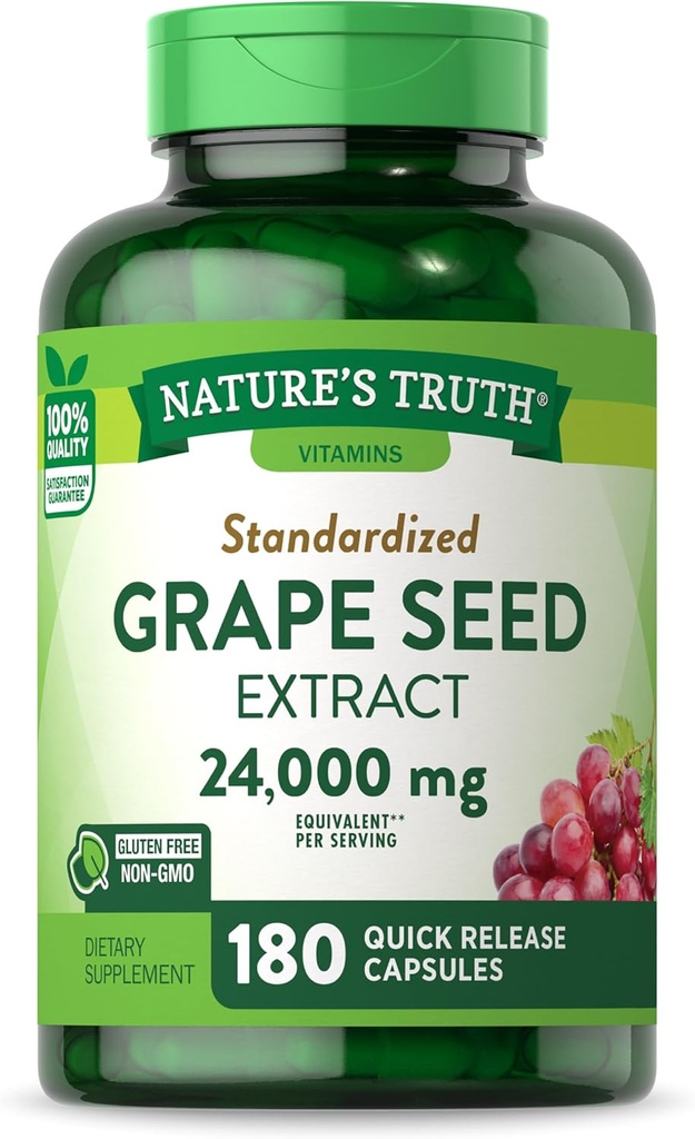 Nature's Truth Grape Seed Extract 24,000 mg | 180カプセル | 標準化サプリメント | 非GMO&グルテンフリーフォーミュラ