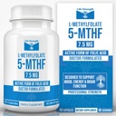 L Methylfolate 7.5mg | 90 Capsules | Optimized & Highly Bioactive Methyl Folate Supplement | 5-MTHF Supports for Energy, Focus & Mood | Non-GMO, Gluten Free, Vegan | 3 Month Supply
