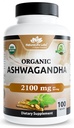 NaturaLife Labs Organic Ashwagandha 2100 mg/サービング – ルートパウダー&エキス – 100カプセル – ビーガン, 非GMO, グルテンフリー