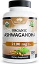 NaturaLife Labs Organic Ashwagandha 2100 mg/サービング – ルートパウダー&エキス – 100カプセル – ビーガン, 非GMO, グルテンフリー