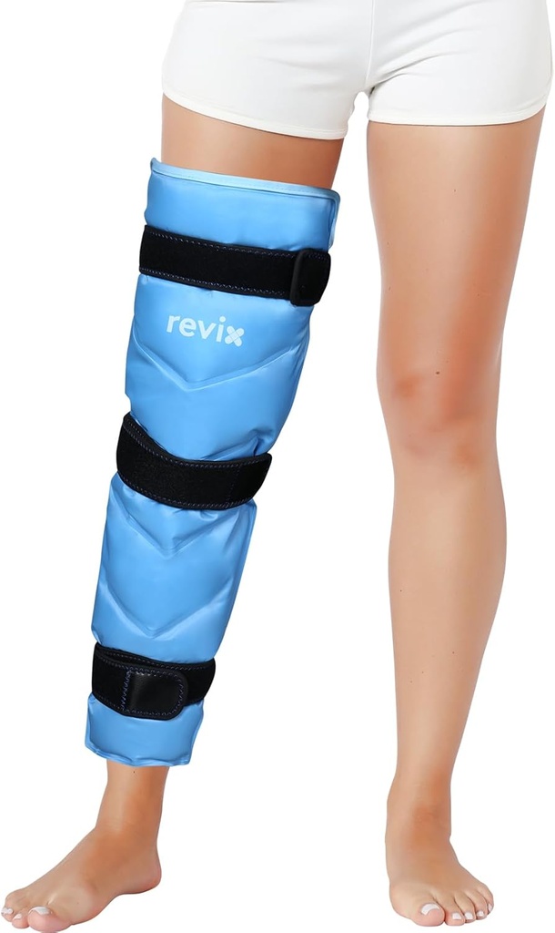 REVIX 完全な足のアイスパックの覆いの周囲の足、Reusable ゲルのヒップ、Thigh および膝、柔らかい風邪は 3 つの革紐が付いているアイスパックの袖を圧縮します