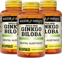 MASON NATURAL Ginkgo Biloba, 3ヶ月の供給, 精神的な警戒を改善するのに役立ちます & 最適な脳機能をサポート, 60カプセル (3パック)