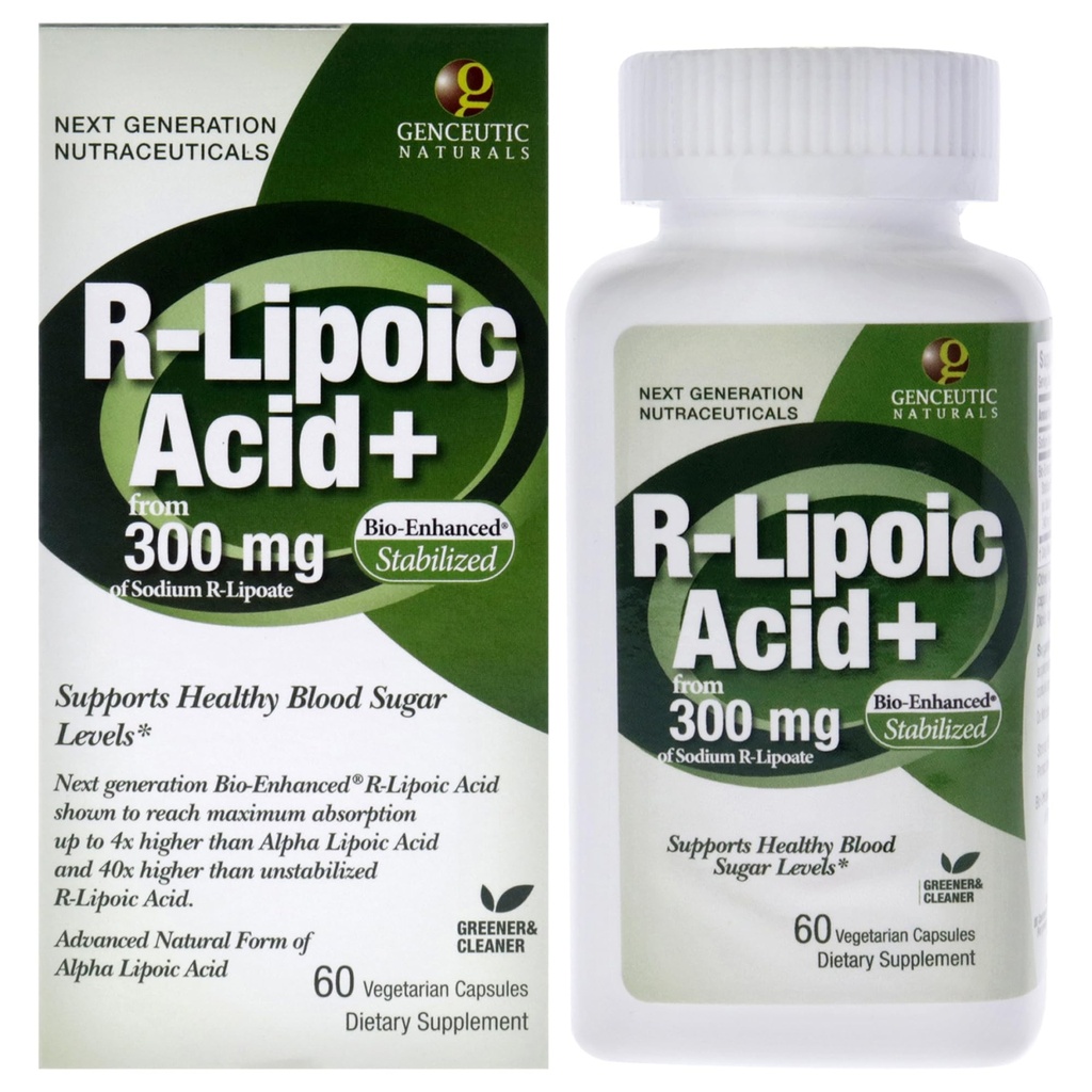 Genceutic Naturals R-Lipoic 酸の栄養補助食品 | ベジタリアン | 完全菜食主義者の | グルテンフリー | 非GMO | 300mg (60カプセル) | 単価