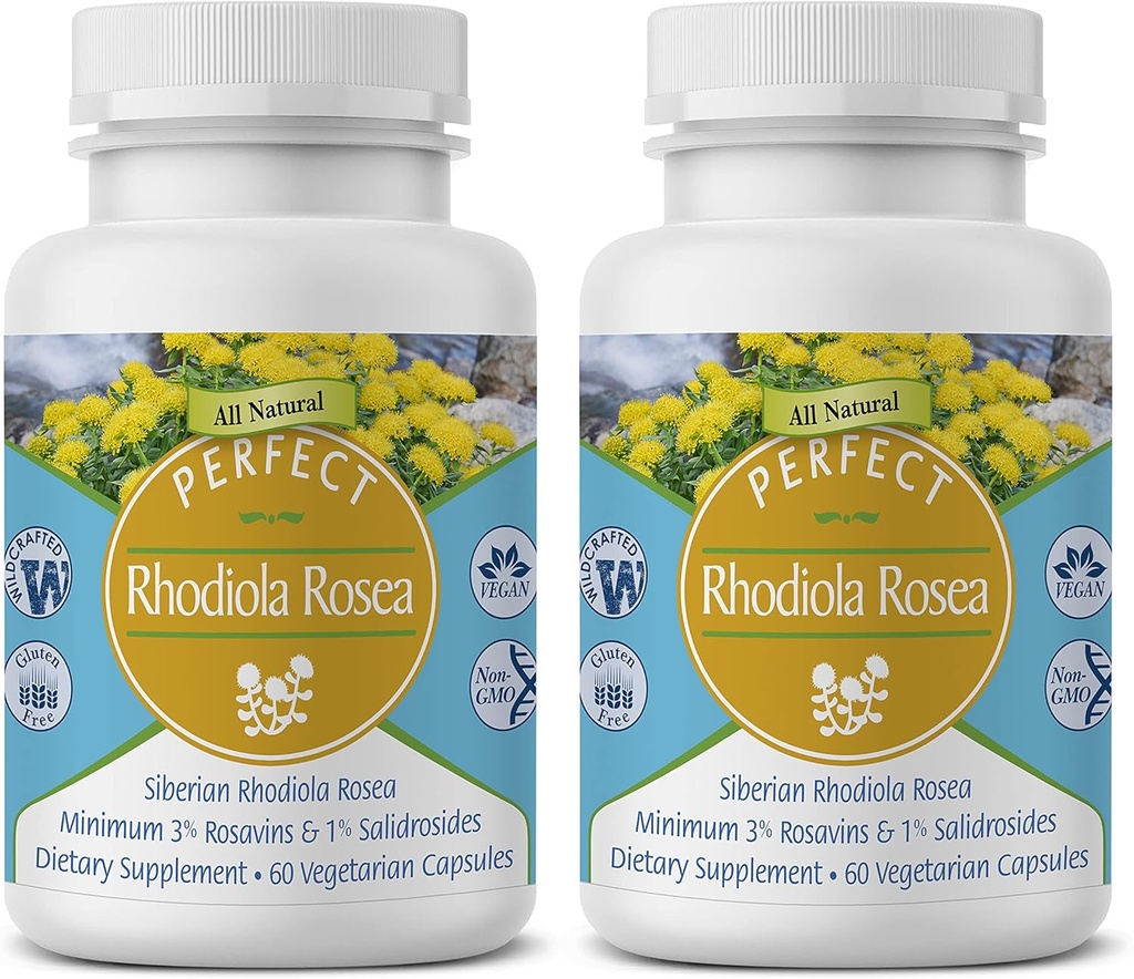 パーフェクトサプリメント - パーフェクトRhodiola rosea - 60カプセル - ナチュラルアダプトゲンサプリメント - エネルギーを増やす - より良い焦点 - 2パック