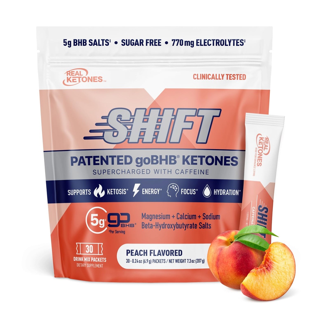 実質のKetones BHBの外因性のKetonesの飲み物の組合せのパケットKetoのElectrolytesの粉のパケット4の主要な留め具の砂糖無し 特許を取られたKeto BHB - 30のPeachCountのカフェイン
