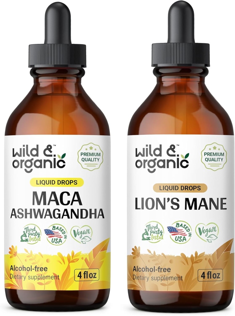 ワイルド&オーガニックマカ Ashwagandha Tincture 4 fl oz & Lion's Mane Tincture 4 fl oz