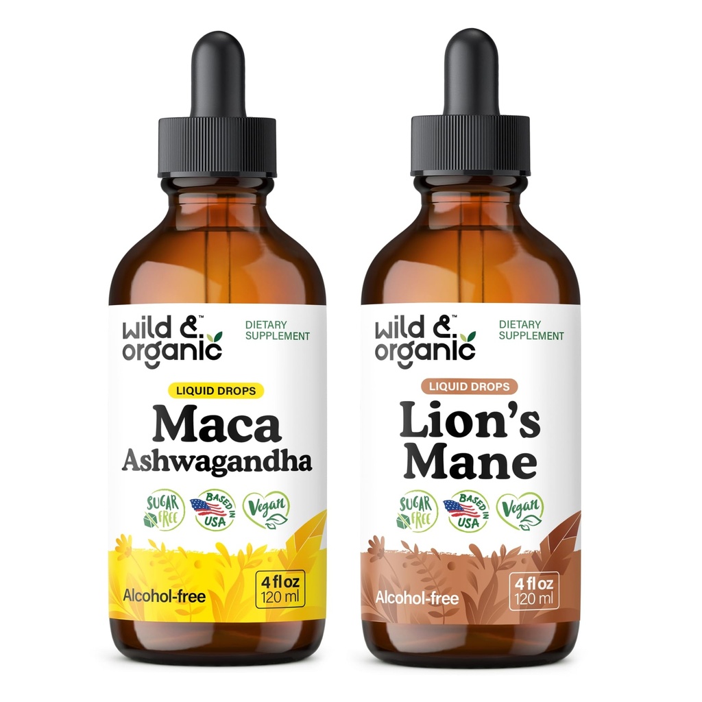 ワイルド&オーガニックマカ Ashwagandha Tincture 4 fl oz & Lion's Mane Tincture 4 fl oz