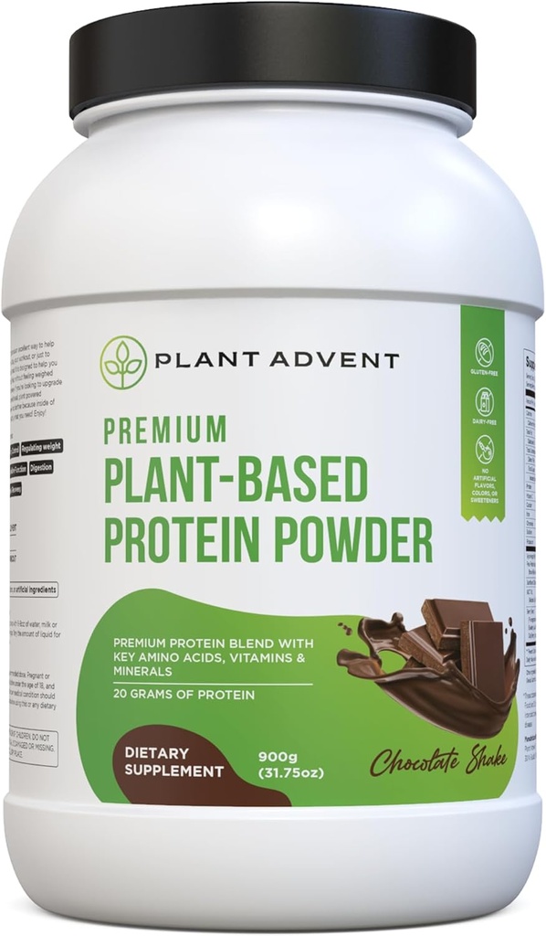 プレミアム植物ベースのプロテインパウダー - 100%ビーガン、人工味なし、グルテンフリーと乳製品フリー(2ポンド、チョコレートシェイク)
