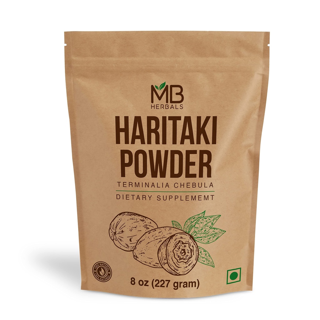MB Herbals Haritaki Powder 8 oz / 227 Gram / 0.5 lb | Inknut Powder | Terminalia chebula Harde Chebulic Myrobalan | Gluten Free | No Preservstives