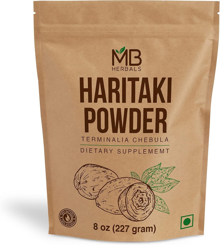 MB Herbals Haritaki Powder 8 oz / 227 Gram / 0.5 lb | Inknut Powder | Terminalia chebula Harde Chebulic Myrobalan | Gluten Free | No Preservstives