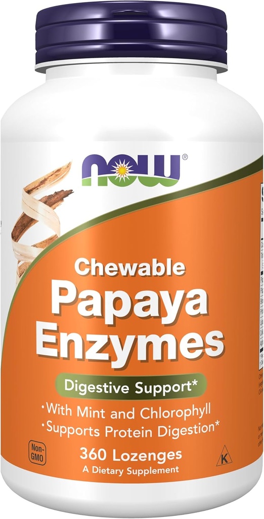 NOW Foods Supplements, Papaya Enzyme with Mint and Chlorophyll, Digestive Support*, 360 Chewable Lozenges