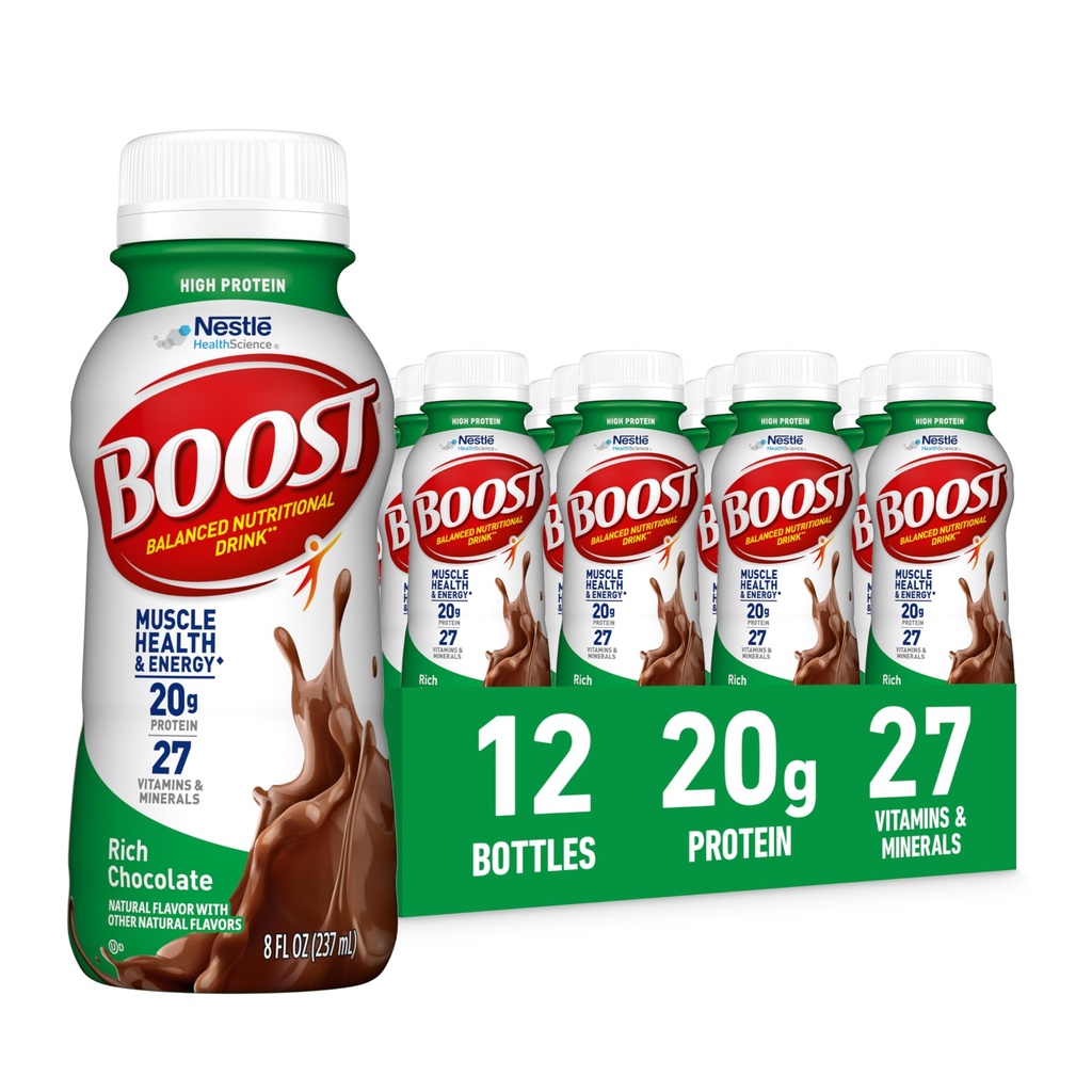 バランスの取れた栄養飲み物、豊富なチョコレート、8つのFLのOZ (12のパック)を飲むためにBOOSTの高い蛋白質の準備