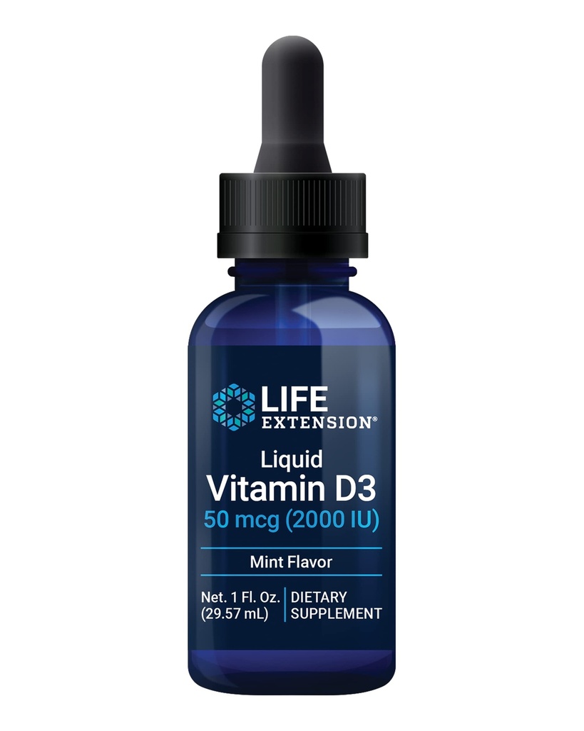 ライフエクステンション液体ビタミンD3(ミント)、50 mcg(2000 IU)、免疫システムサポート、骨の健康、全身の健康、おいのペパーミント風味、グルテンフリー、非GMO、29.57 ml