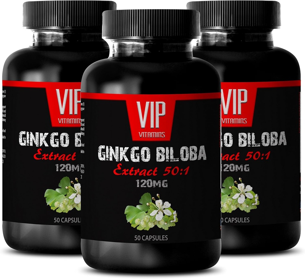 十代の若者たちのためのVIP VITAMINS Ginkgo ビルバオ - Ginkgo Biloba リーフ 120mg - ヘルシーな脳機能(3ボトル - 150カプセル)
