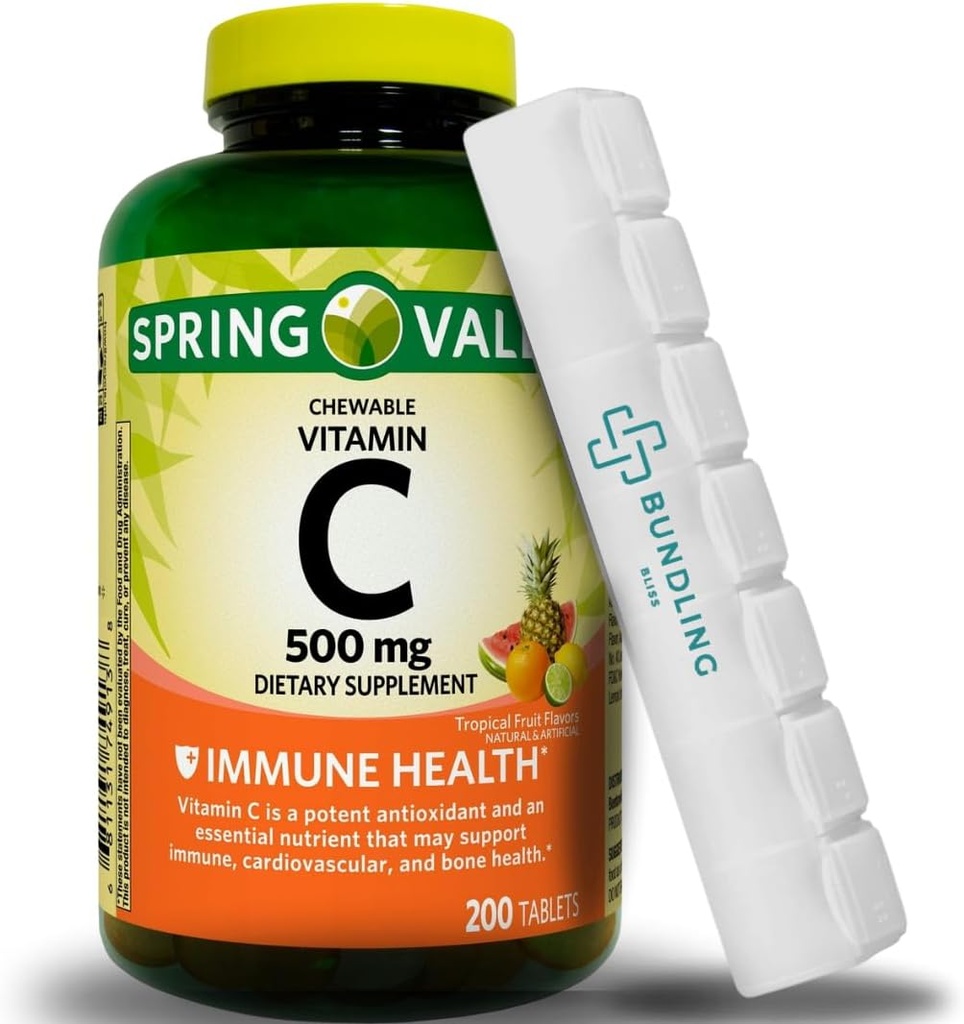 ビタミンC 500mg、Chewableタブレット、栄養補助食品、200カウント(ボーナスピルオーガナイザーを含む) - 1パック