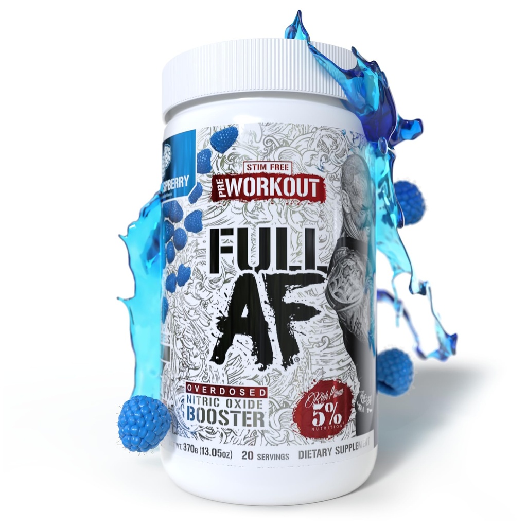5% 栄養 FullAF プレワークアウト | 量産ポンプで刺激フリー | L-Citrulline、L-Taurine、Nitrosigine、GlycerSize | 13.05 oz (ブルー ラズベリー)
