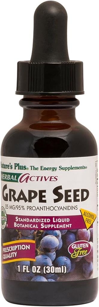 Natures Plus Herbal Actives Grape Seed 25 mg液体サスペンション - ビーガンドロップ、1 floz - ベジタリアン、グルテンフリー - 30サービング