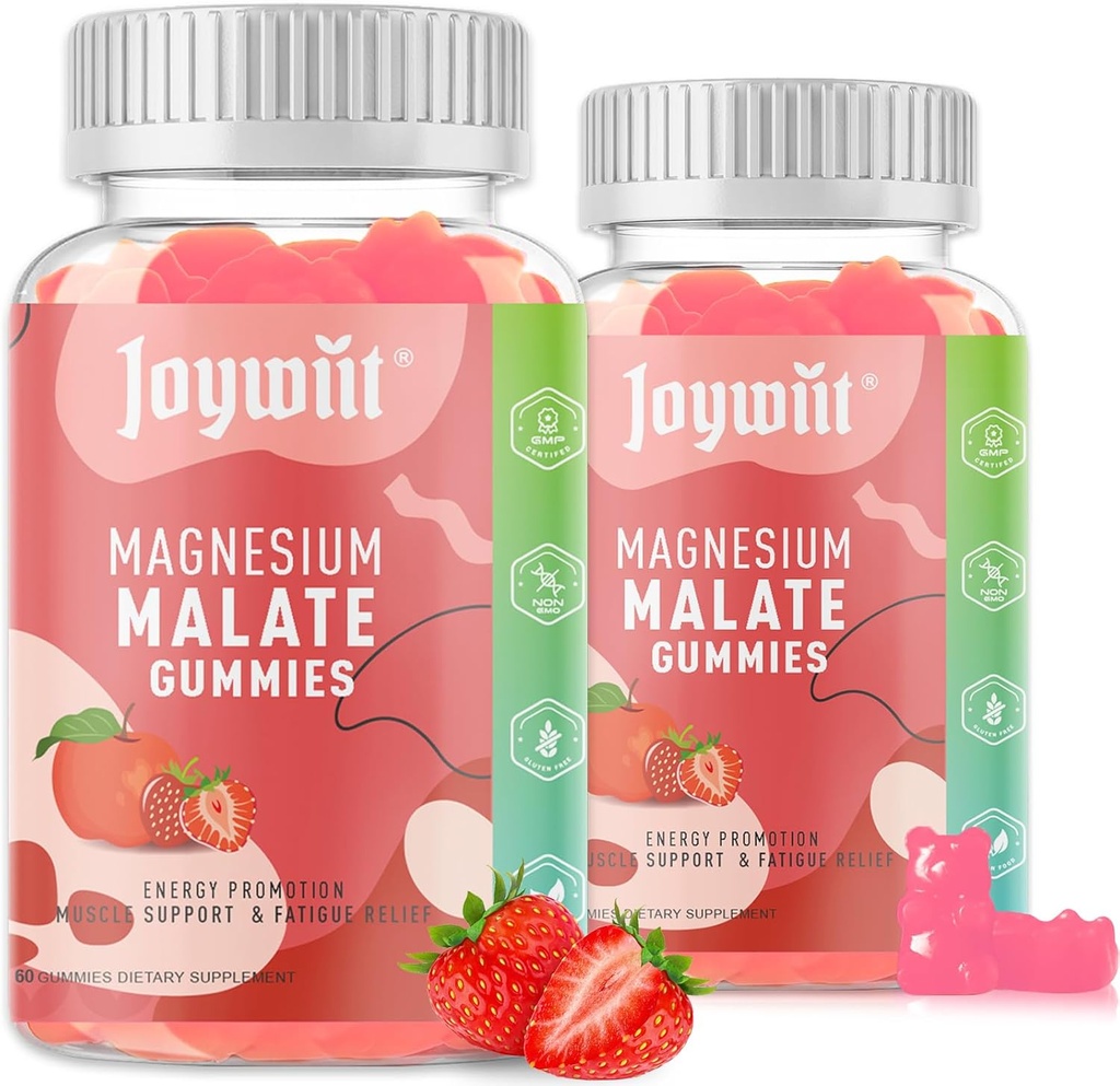 マグネシウムマレートグミー1000mg | L-テアニン、CoQ10&ビタミンB6によるマグネシウムマレートサプリメント | 高効力ストレスの軽減と筋肉の支援 | 非GMO、ビーガン、グルテンフリー | 120グミ