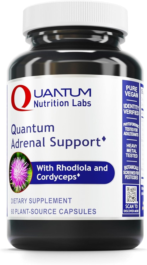 Quantum Nutrition Labs Quantum Adrenal Support - Adrenal Health Support Supplements、Fatigueのサポート、Adrenal Gland Vitamins、Rhodiola Rosea、オーガニック - 60ビーガンカプセル