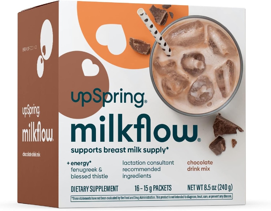 アップスプリングミルクフローエネルギー Breastfeeding サプリメント ドリンクミックス with Fenugreek, チョコレート味, 乳液供給とビタミンBをサポートする乳液サプリメント, 16 ドリンクミックス