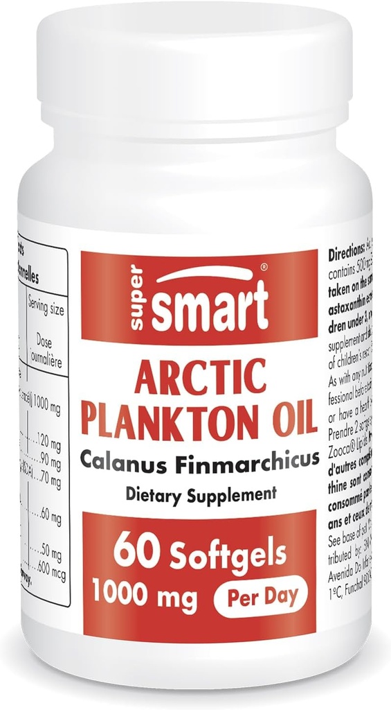 Supersmart - Arctic Plankton Oil 1000mg per Day (Patented) - Greater Nutrition Than Fish & Krill Oil Supplement - with Omega-3 Fatty Acids, EPA, DHA & SDA | Non-GMO & Gluten Free - 60 Softgels