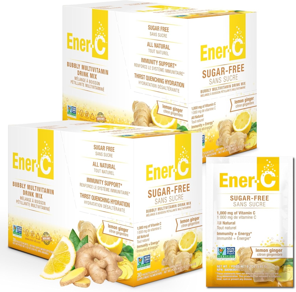 Ener-Cの砂糖の自由なエネルギー レモンのジンジャーのMultivitaminの飲み物の組合せのビタミンC 1000mg及びElectrolytes -実質のフルーツ ジュースの粉との自然な免除サポート-非GMOのビーガン及びグルテンフリー- 60のカウント