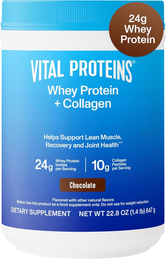Vital Proteins Whey Protein Powder+ Collagen Peptides、24gプロテインサポートリカバリ&ジョイントヘルス、ビタミンC、約16サービング - チョコレート22.8oz