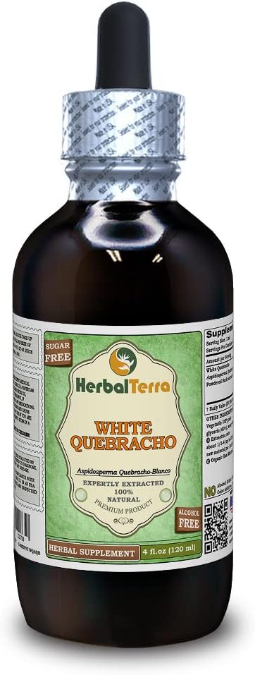 白い Quebracho (Aspidosperma Quebracho-Blanco) グリセライト、乾燥された樹皮の粉 アルコールフリーの液体のエキス(ブランド名:HerbalTerra、米国で誇らしげに作られる) 4 fl.oz (120 ml)