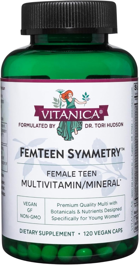 Vitanica FemTeen Symmetry, ティーンのためのビタミン毎日のマルチビタミン, ビーガン, 120 カプセル