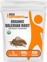 BulkSupplements.comオーガニックValeianエキスパウダー - Valerian Root、Herbal Supplement - Gluten無料、1g /サービング、500g(1.1ポンド)(パッケージ1)