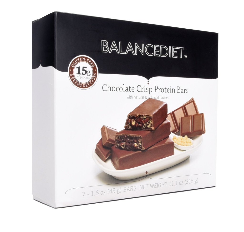BalanceDietTM | プロテインバー | タンパク質の15g | 低炭水化物 | 7バーボックス(チョコレートクリスプ)