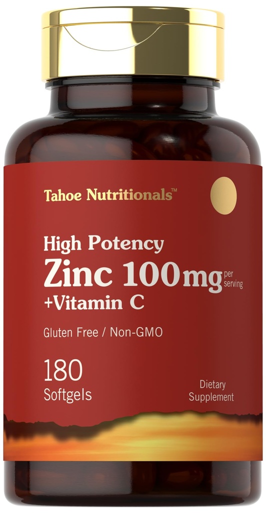 ビタミンCによるカレル亜鉛サプリメント100mg | 180 Softgels | Non-GMO、グルテンフリー | タホ栄養