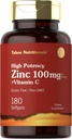 Carlyle Zinc Supplement 100mg with Vitamin C | 180 Softgels | Non-GMO, Gluten Free | Tahoe Nutritionals