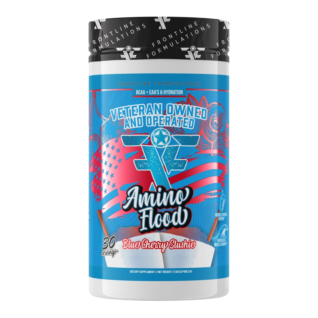 アミノフラッド、BCAAs + エッセンシャルアミノ酸、筋肉のビルディングブロック、包括的なフォーミュラ、素晴らしい味、ベテラン所有し、30のサービング、ブルーチェリースラッシュ)