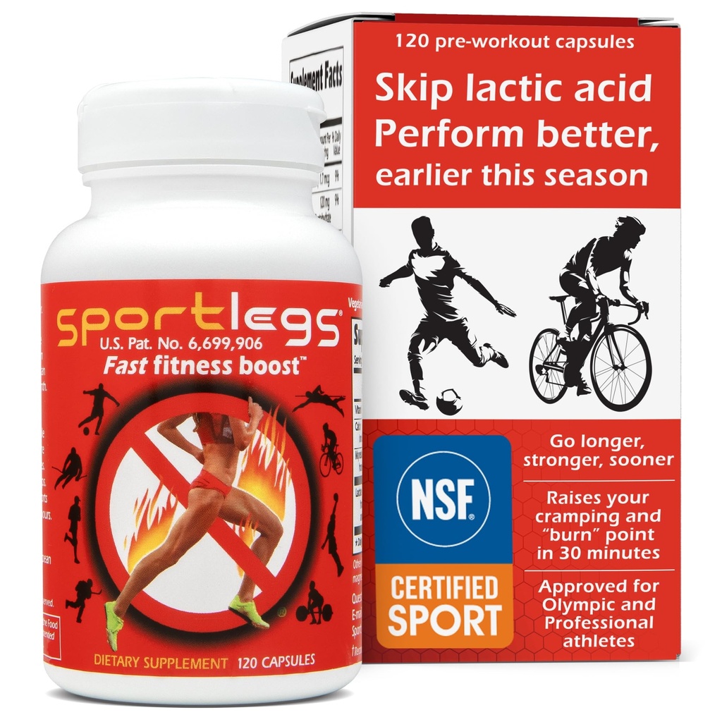 SPORTLEGSは男性と女性のための速い適性のブーストのプレワークアウト、乳酸の補足、スポーツの持久力の燃料、ランナーのための持久力の補足-スポーツ、120カプセルのびん、パック1のために証明されるNSF