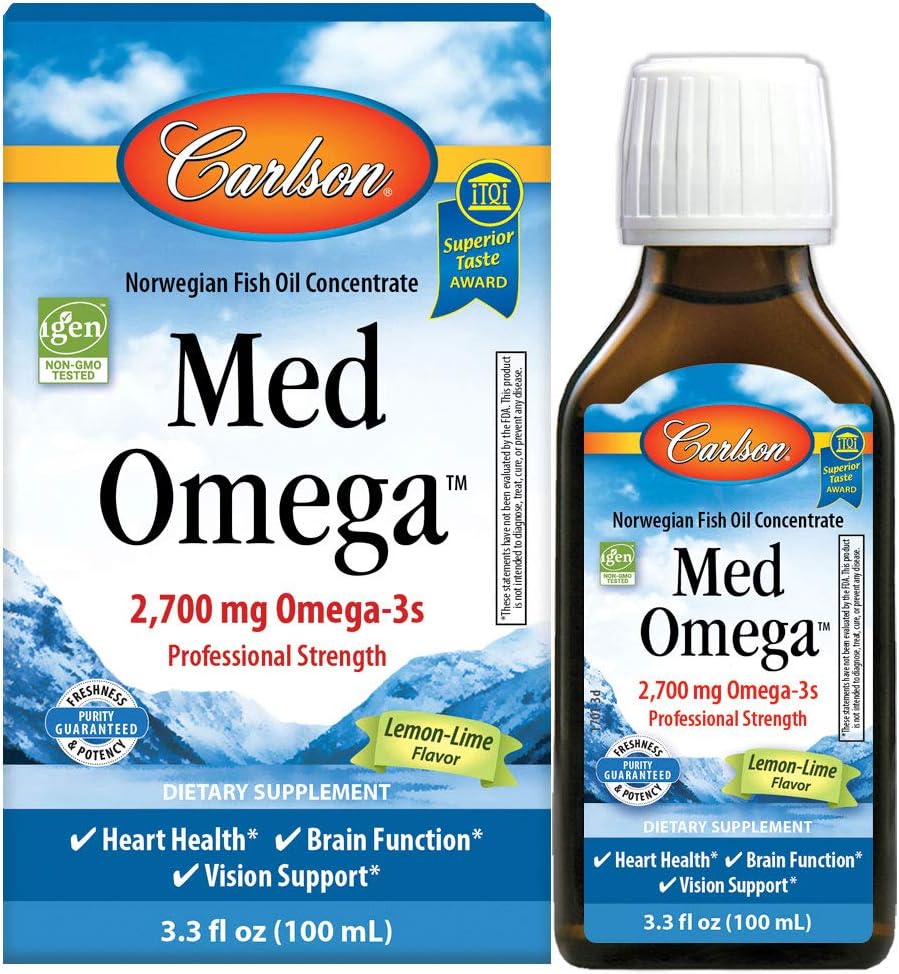 Carlson - Med Omega、2700 mg Omega-3s プロフェッショナルな強み, 心臓, 脳 & ビジョン サポート, ワイルドキャッチ & 持続的に供給, レモンライム, 100 ml