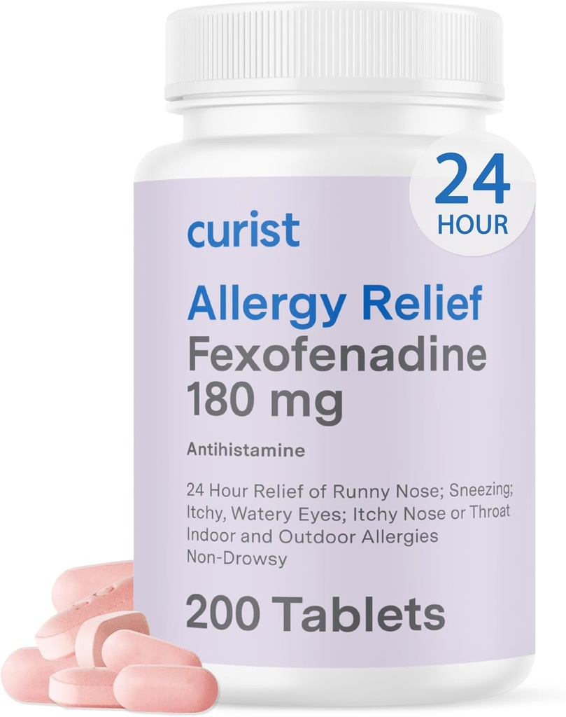 CuristのFexofenadineの塩酸塩180mg (200のタブレット)非眠気のアレルギーの薬物 - Runnyの鼻、かゆみの目のための24時間の一日のアレルギーの救助、及び喉-アレルギーの救助のタブレット(200の計算)