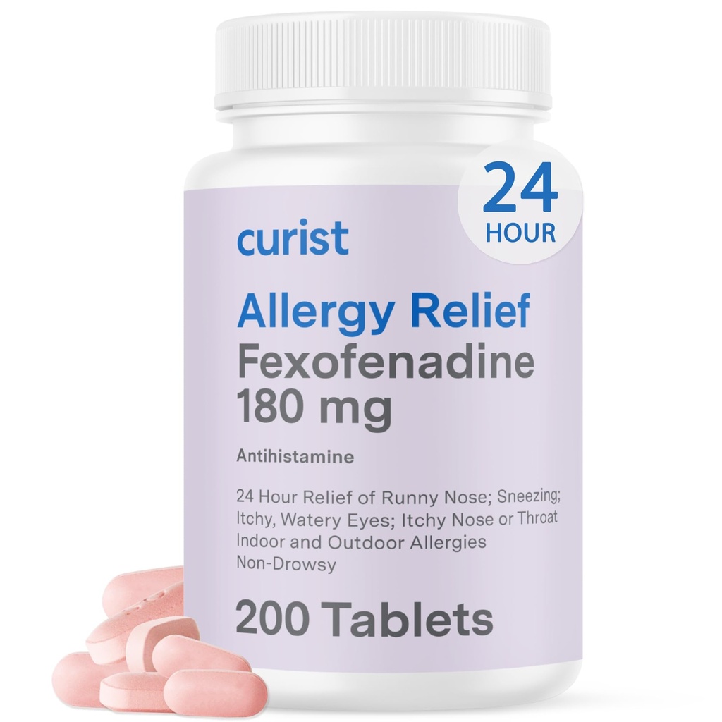 CuristのFexofenadineの塩酸塩180mg (200のタブレット)非眠気のアレルギーの薬物 - Runnyの鼻、かゆみの目のための24時間の一日のアレルギーの救助、及び喉-アレルギーの救助のタブレット(200の計算)