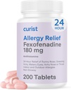 CuristのFexofenadineの塩酸塩180mg (200のタブレット)非眠気のアレルギーの薬物 - Runnyの鼻、かゆみの目のための24時間の一日のアレルギーの救助、及び喉-アレルギーの救助のタブレット(200の計算)