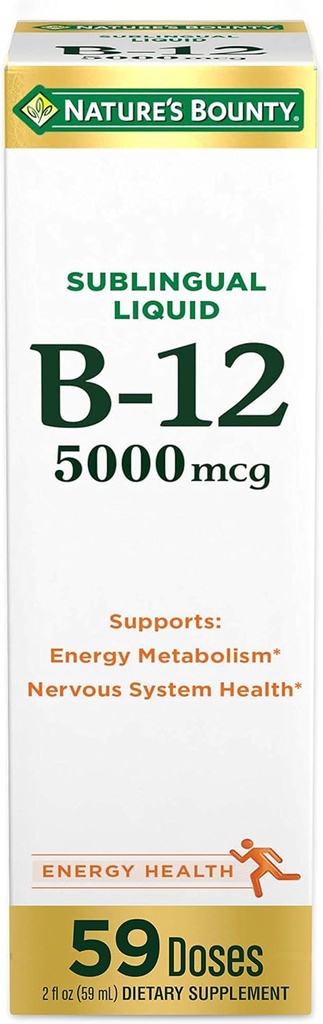 Nature's Bounty Vitamin B12 5000 mcg サブリンガル液、心臓血管の健康と細胞エネルギーサポート、2 Fl Oz (1 カウント)
