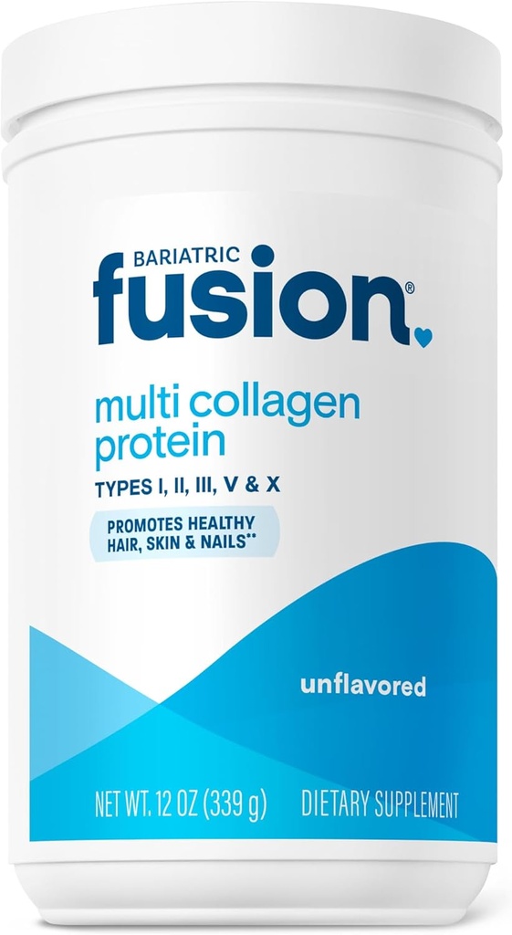 Bariatric Fusion Unflavored Multi Collagen Protein Powder | Hydrolyzed Collagen Peptides Powder Plus Joint Support Complex of MSM and Glucosamine | Type 2 | Dairy, Gluten & Soy Free | 30 Servings