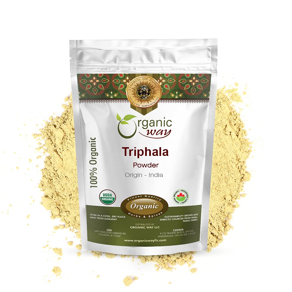オーガニック・ウェイ・トリップハラ・ハーブパウダー - Amla, Haritaki & Bibhitaki Formula | Kosher & USDA 認定 | Non-GMO & Gluten 無償 | 重金属・純度の試験 | インド製100% | 1/2 LBS (8 Oz)