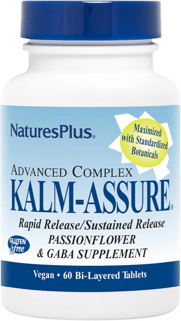 Natures Plus Kalm-Assure - 60 Bi-Layeredタブレット - パッションフラワー、GABA、Chamomile&マグネシウムでリラックスサポート - グルテンフリー&ビーガン - 60 サービング