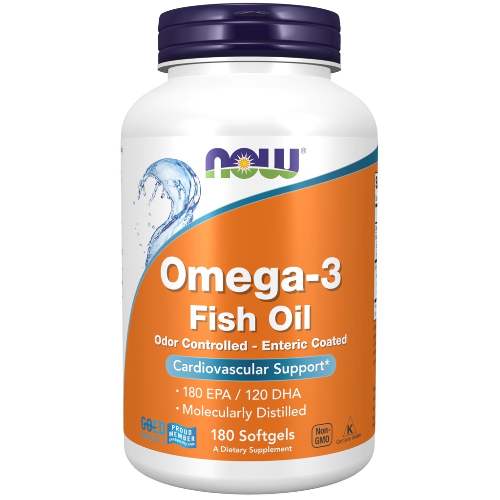 NOW Foodsは、Omega-3 180 EPA/120 DHA、エンティックコーティング、心血管サポート*、180 Softgelsを補います