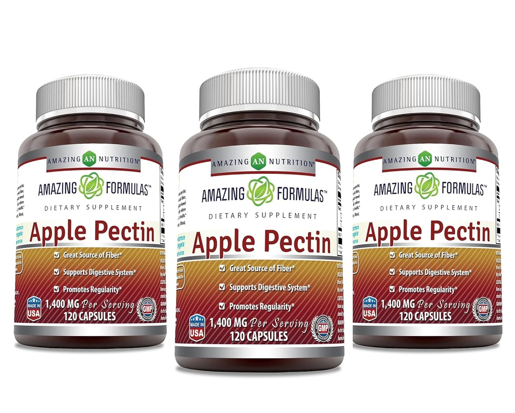 アメイジングフォーミュラ アップルペクチン 1400 mg/サービングサプリメント | カプセル | ノンGMO | グルテンフリー | 米国製 (120 カウント | 3 パック)