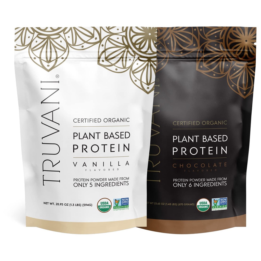 トルバニ植物ベースのプロテインパウダー - USDA認定オーガニック、ビーガン、非GMO、乳製品無料、大豆フリー、グルテンフリー - 2パック20 各サービング(チョコレート&バニラ)
